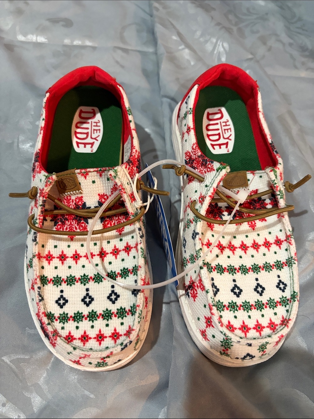 Hey Dude Kids White Red Green Patterned Slip-On Moccasins